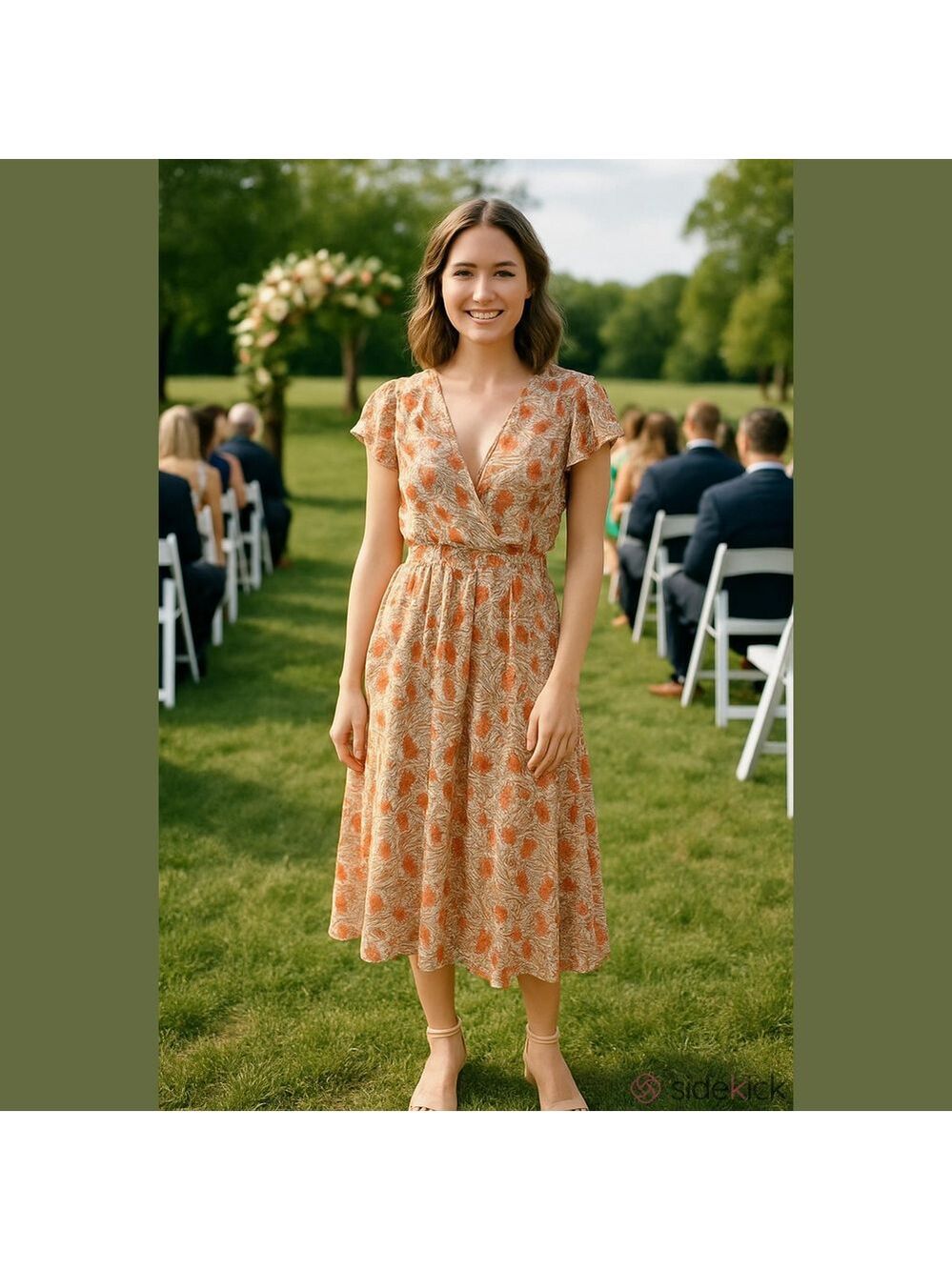 4/$97 Deal! The Korner Maxi Dress with Orange Floral Print and V-Neck